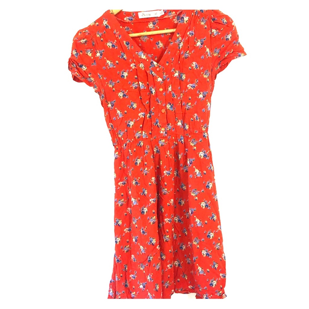 Vintage red short sleeve button up mini dress